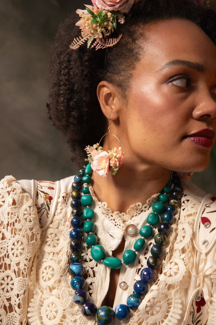 Peach Fuzz Flower Earrings: Circle Wedding Jewelry – handmade floral hair accessory by magaela