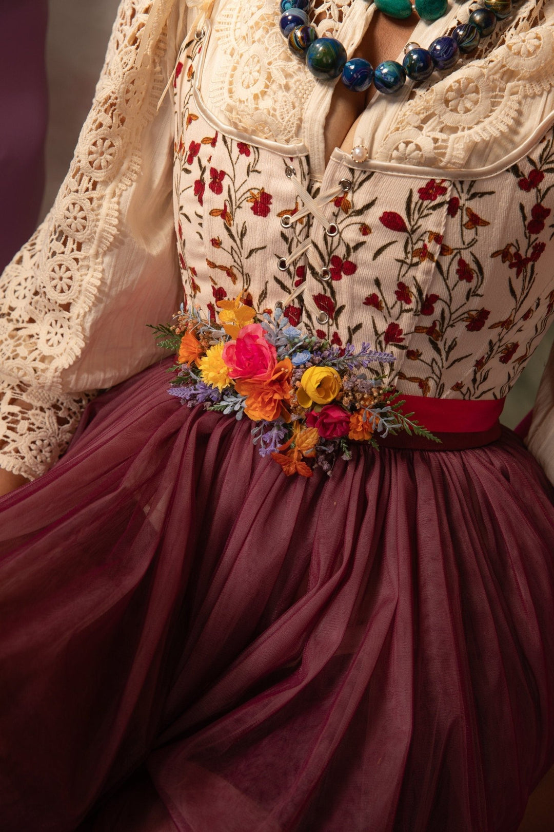 Floral Bridal Belt: Colorful Wildflower Wedding Dress Sash – handmade floral hair accessory by magaela