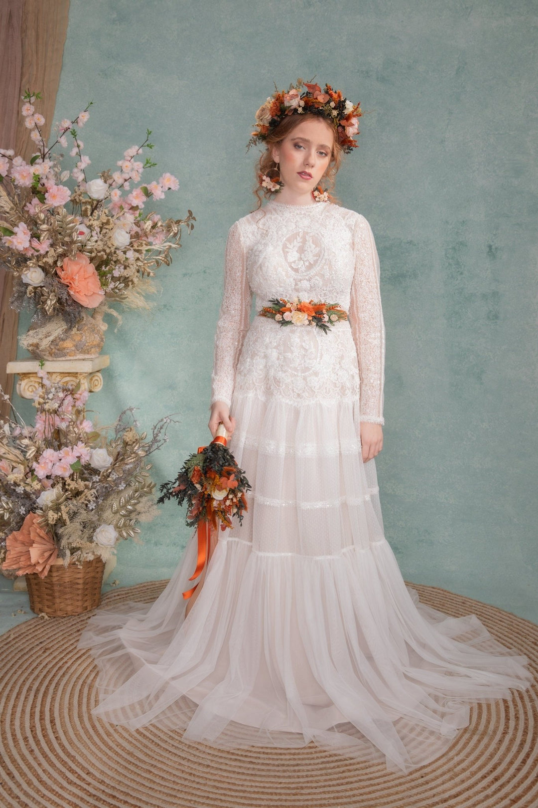 Terracotta Bridal Bouquet: Rustic Autumn Wedding, Boho Style – handmade floral hair accessory by magaela