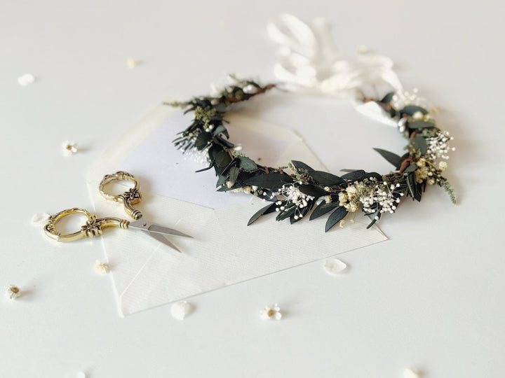 Eucalyptus Wedding Floral Set: Olive, Rosemary, Baby's Breath – handmade floral hair accessory by magaela