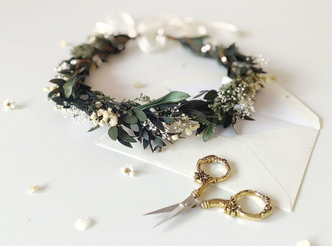 Eucalyptus Wedding Floral Set: Olive, Rosemary, Baby's Breath – handmade floral hair accessory by magaela