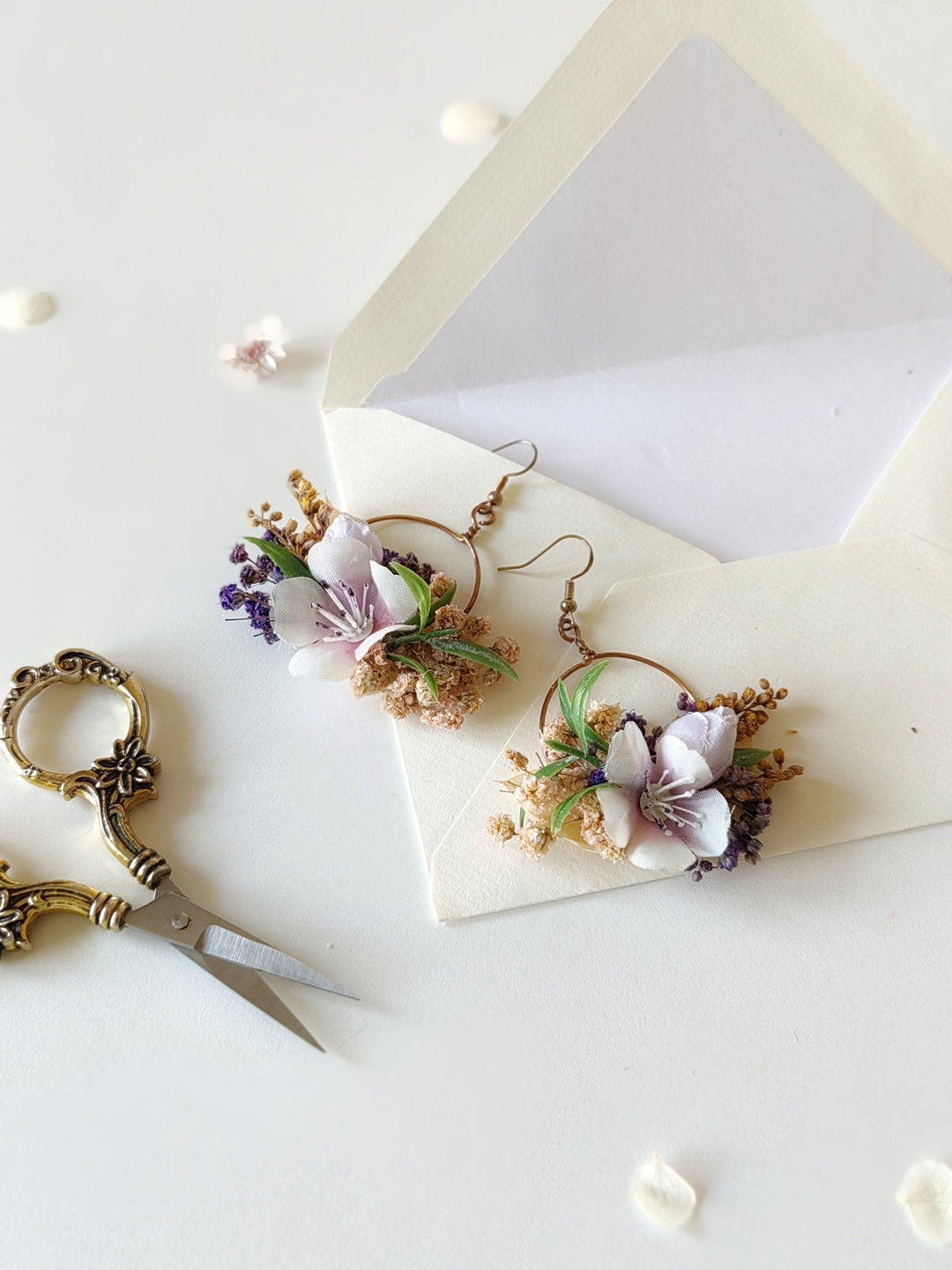 Purple Flower Earrings: Circle Wedding Jewelry, Bridal Accessories – handmade floral hair accessory by magaela