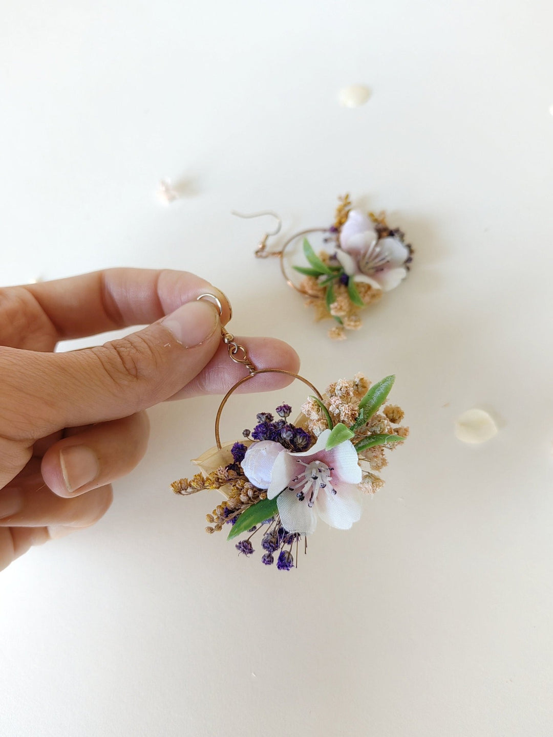 Purple Flower Earrings: Circle Wedding Jewelry, Bridal Accessories – handmade floral hair accessory by magaela