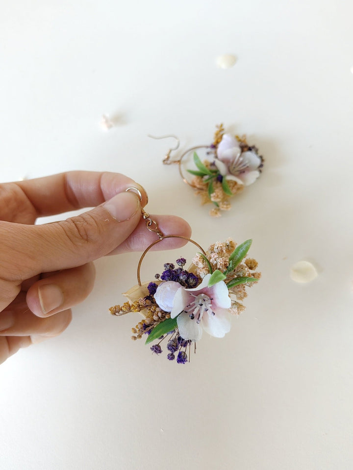 Purple Flower Earrings: Circle Wedding Jewelry, Bridal Accessories – handmade floral hair accessory by magaela