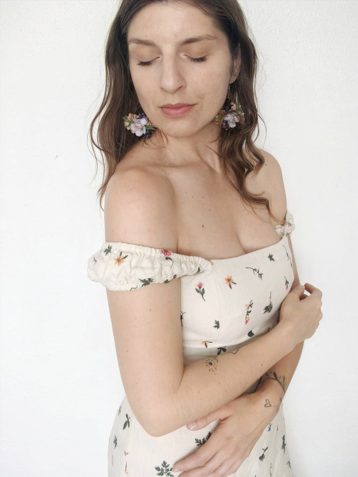 Purple Flower Earrings: Circle Wedding Jewelry, Bridal Accessories – handmade floral hair accessory by magaela