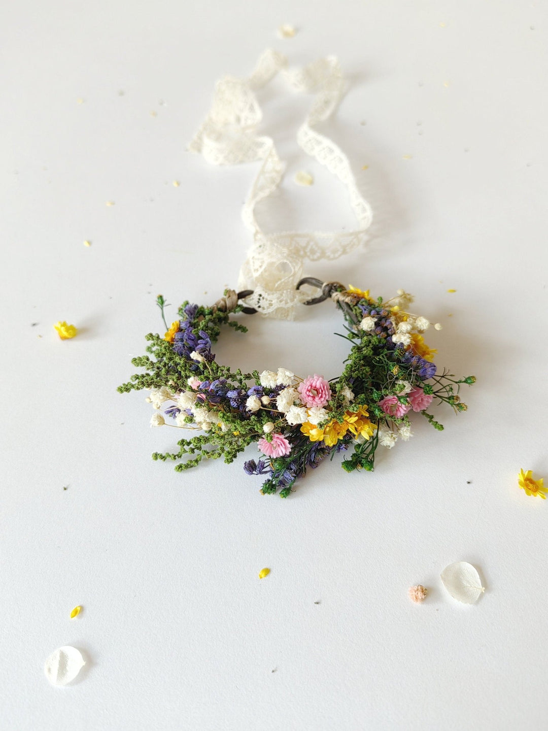 Meadow Flower Bracelet: Bridal Rainbow Floral Jewelry – handmade floral hair accessory by magaela