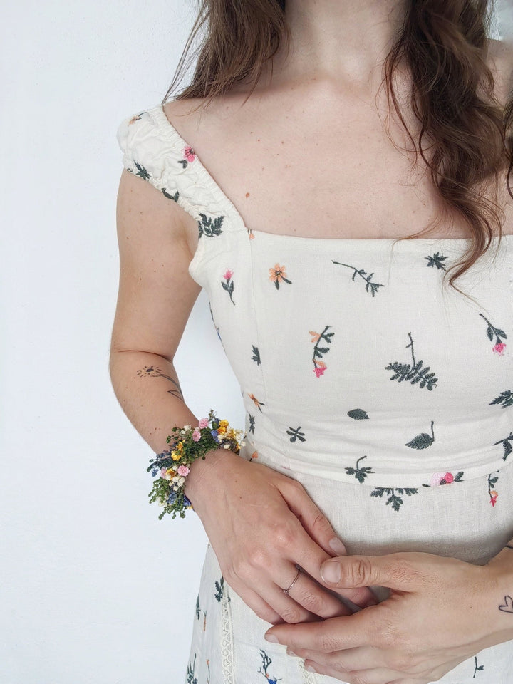 Meadow Flower Bracelet: Bridal Rainbow Floral Jewelry – handmade floral hair accessory by magaela