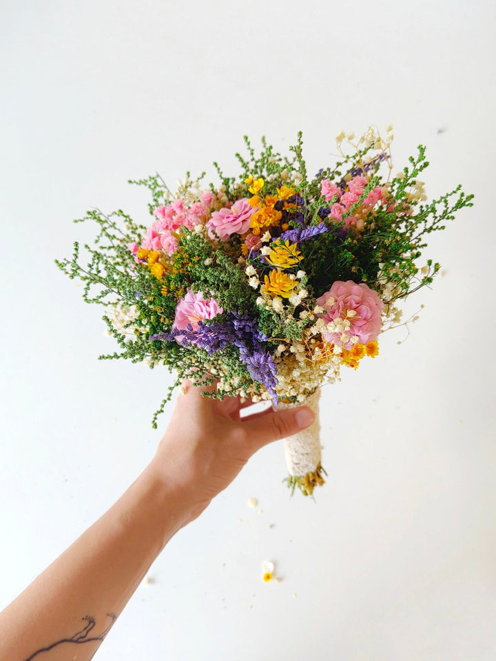 Wildflower Bridal Bouquet: Summer Meadow Wedding, Cottagecore Style – handmade floral hair accessory by magaela