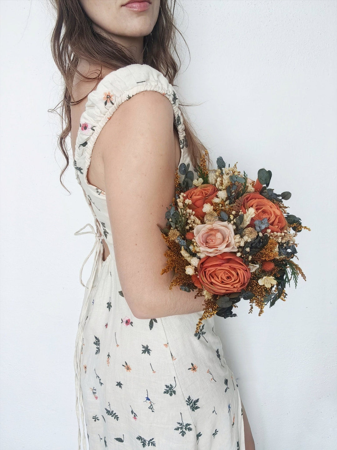 Terracotta Bridal Bouquet: Rustic Autumn Boho Wedding Flowers – handmade floral hair accessory by magaela