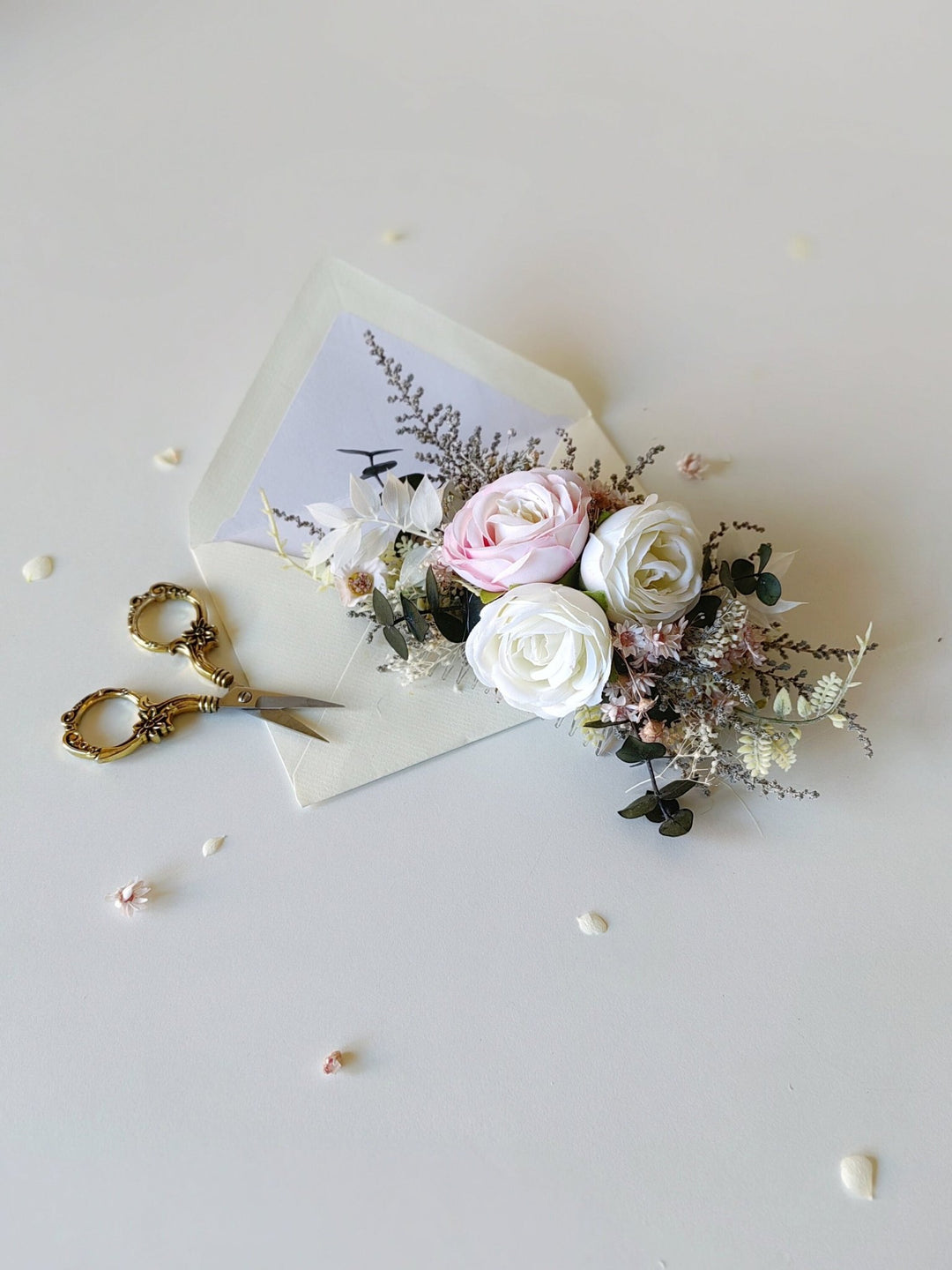 Boho Wedding Flower Crown: Romantic Hair Wreath with Comb – handmade floral hair accessory by magaela