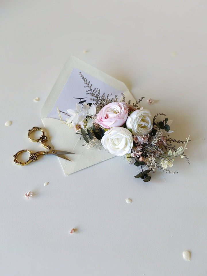 Boho Wedding Flower Crown: Romantic Hair Wreath with Comb – handmade floral hair accessory by magaela