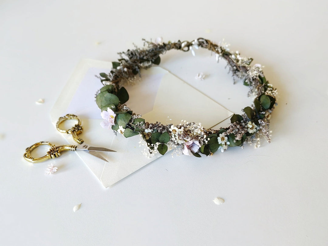 Boho Wedding Flower Crown: Romantic Hair Wreath with Comb – handmade floral hair accessory by magaela