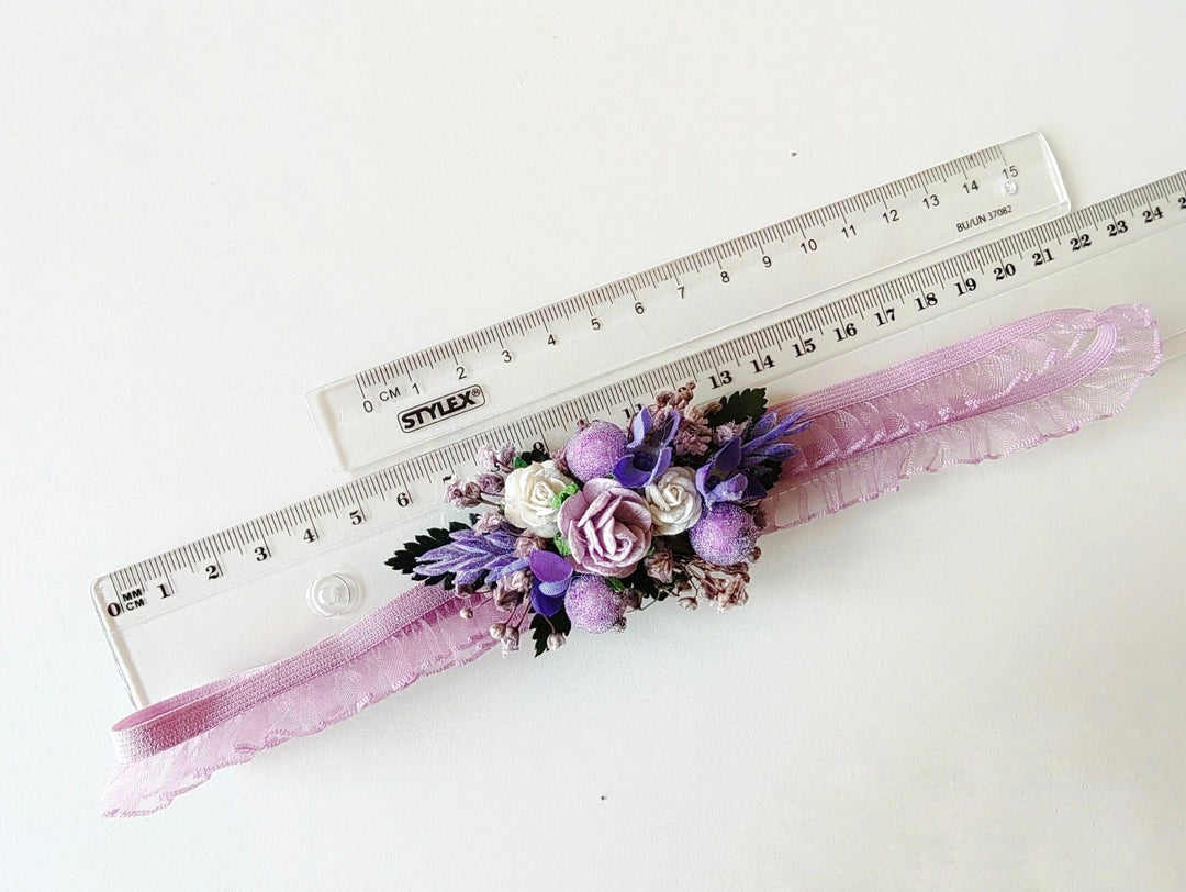 Purple Floral Bridal Garter: Elastic Violet Wedding Accessory – handmade floral hair accessory by magaela