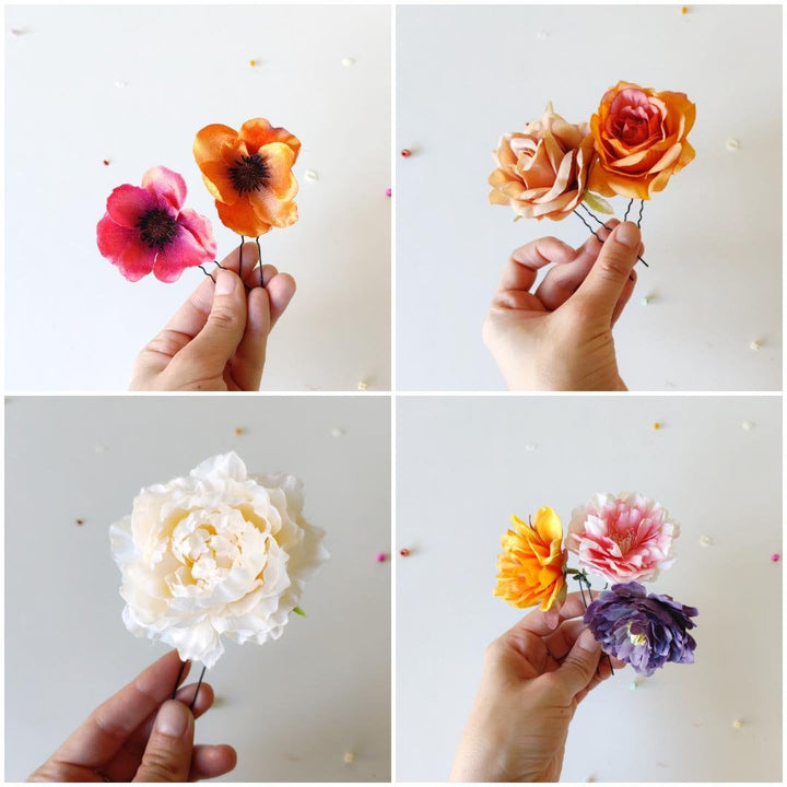 Frida Flower Hairpins: Colorful Boho Wedding Hair Accessories – handmade floral hair accessory by magaela