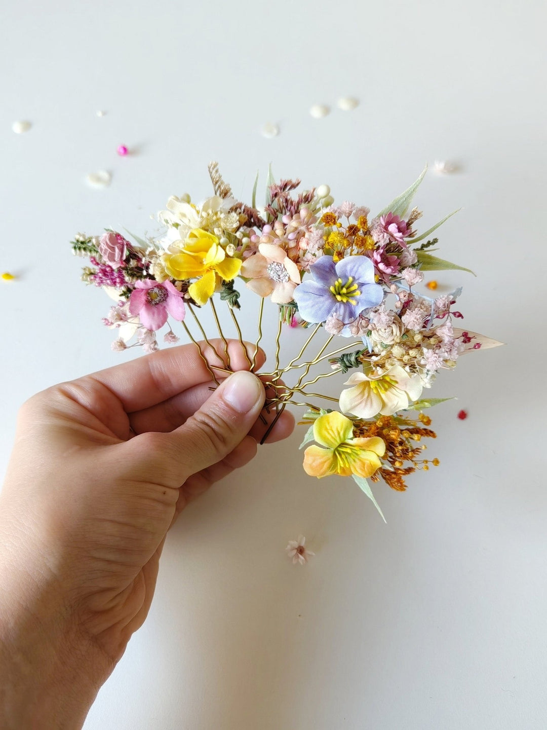 Pastel Flower Hair Pins: Boho Wedding Hair Accessories – handmade floral hair accessory by magaela