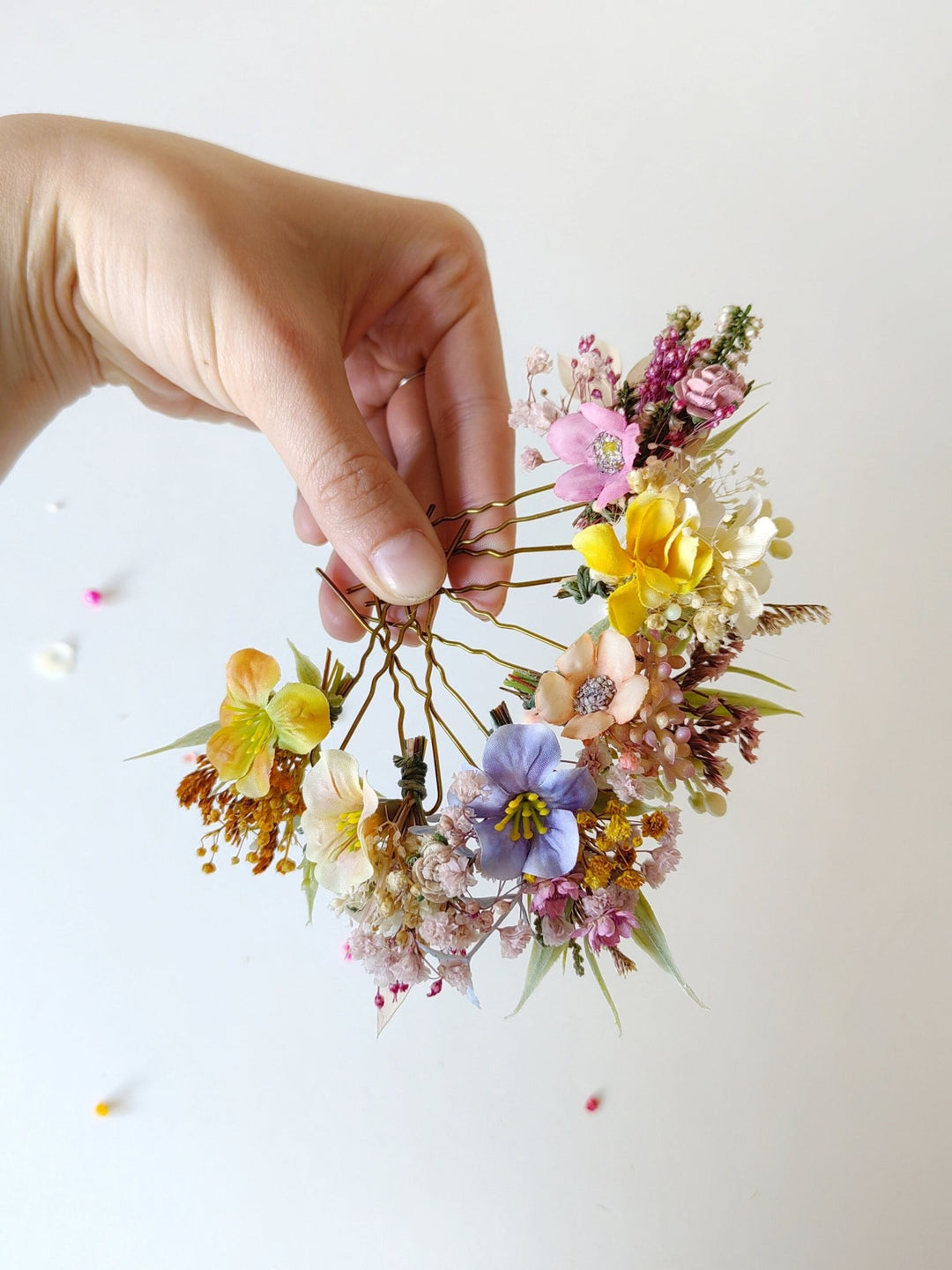 Pastel Flower Hair Pins: Boho Wedding Hair Accessories – handmade floral hair accessory by magaela