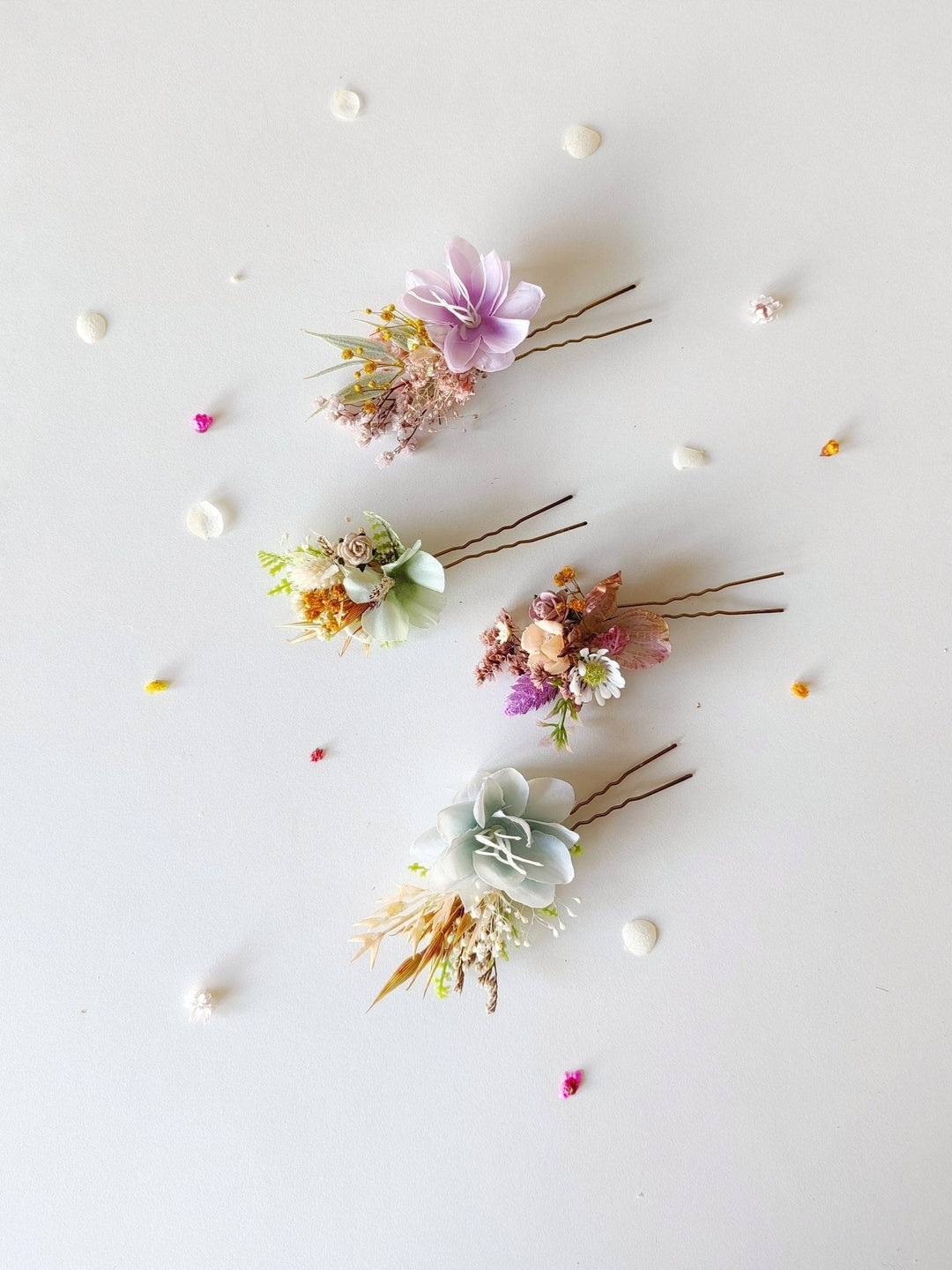 Wildflower Hair Pins: Pastel Rainbow Meadow Hair Accessories – handmade floral hair accessory by magaela