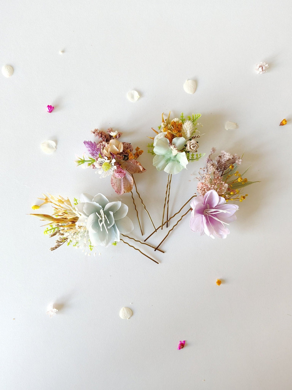 Wildflower Hair Pins: Pastel Rainbow Meadow Hair Accessories – handmade floral hair accessory by magaela