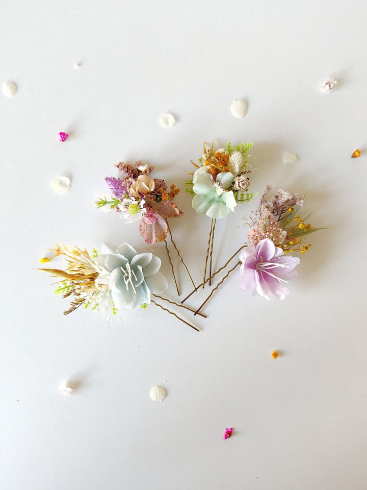 Wildflower Hair Pins: Pastel Rainbow Meadow Hair Accessories – handmade floral hair accessory by magaela