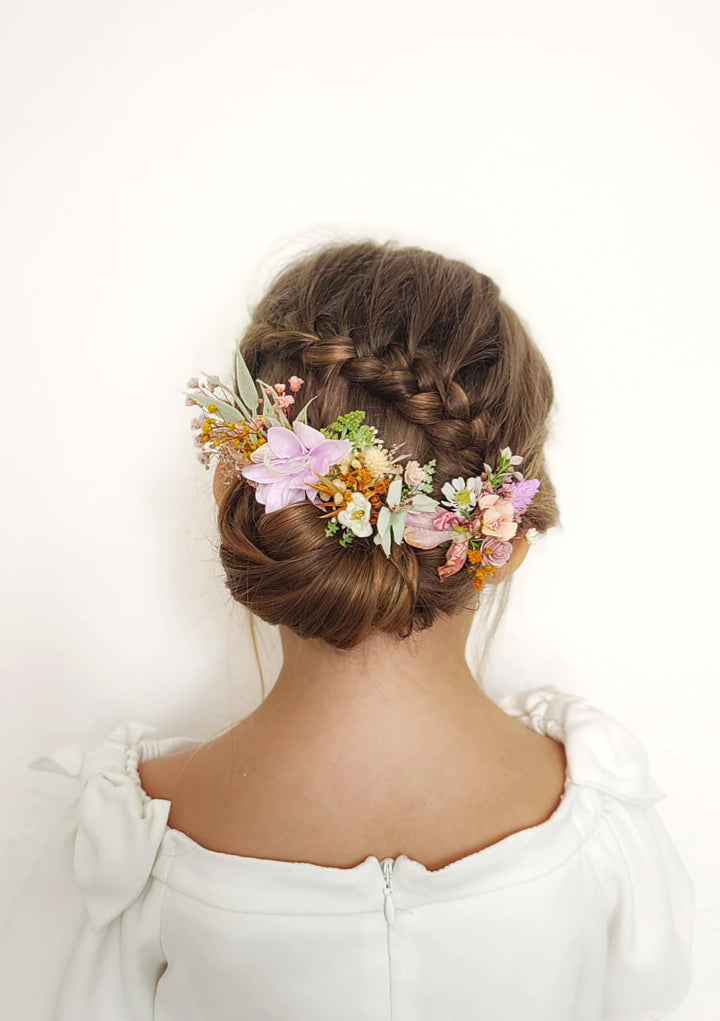 Wildflower Hair Pins: Pastel Rainbow Meadow Hair Accessories – handmade floral hair accessory by magaela