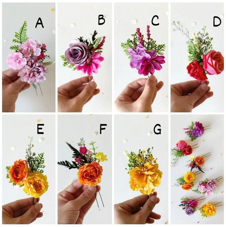 Frida Style Flower Hairpins: Colorful Boho Wedding Hair Accessories – handmade floral hair accessory by magaela