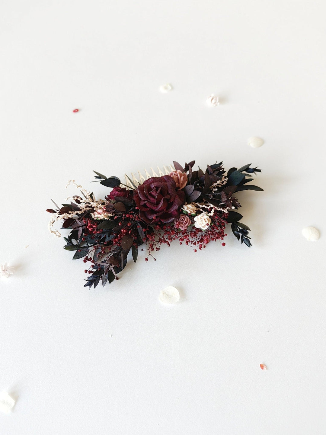 Burgundy Flower Hair Comb: Rustic Autumn Wedding Headpiece – handmade floral hair accessory by magaela