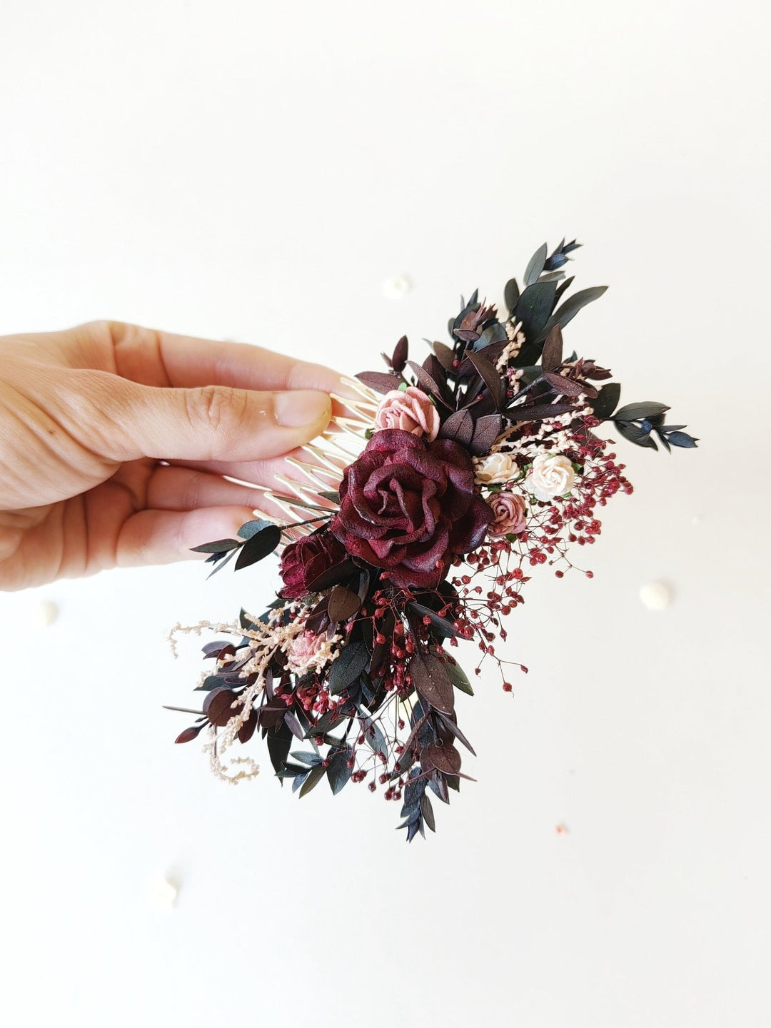 Burgundy Flower Hair Comb: Rustic Autumn Wedding Headpiece – handmade floral hair accessory by magaela