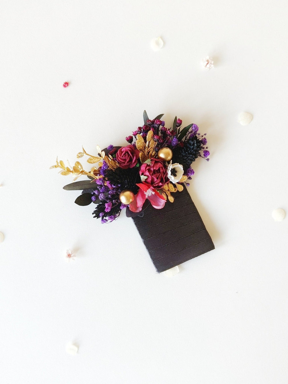 Burgundy Flower Boutonniere: Dark Gothic Wedding Corsage – handmade floral hair accessory by magaela