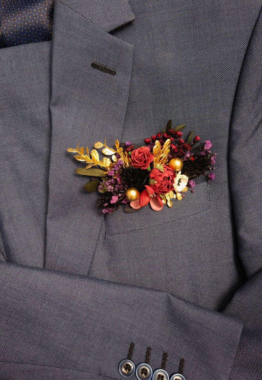 Burgundy Flower Boutonniere: Dark Gothic Wedding Corsage – handmade floral hair accessory by magaela