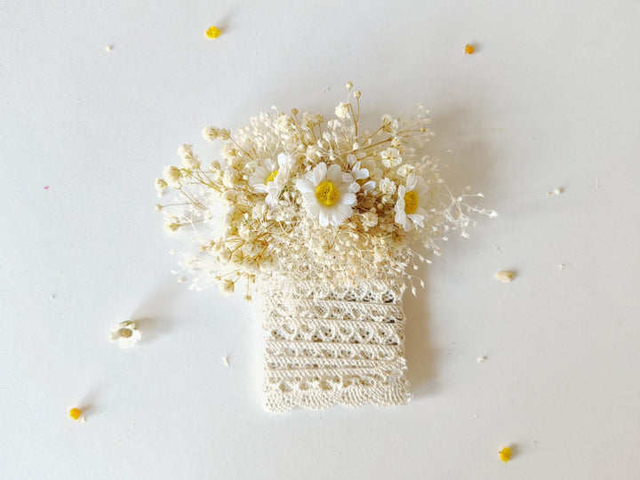Ivory Daisy Boutonniere: Groom's Wedding Corsage with Gypsophila – handmade floral hair accessory by magaela