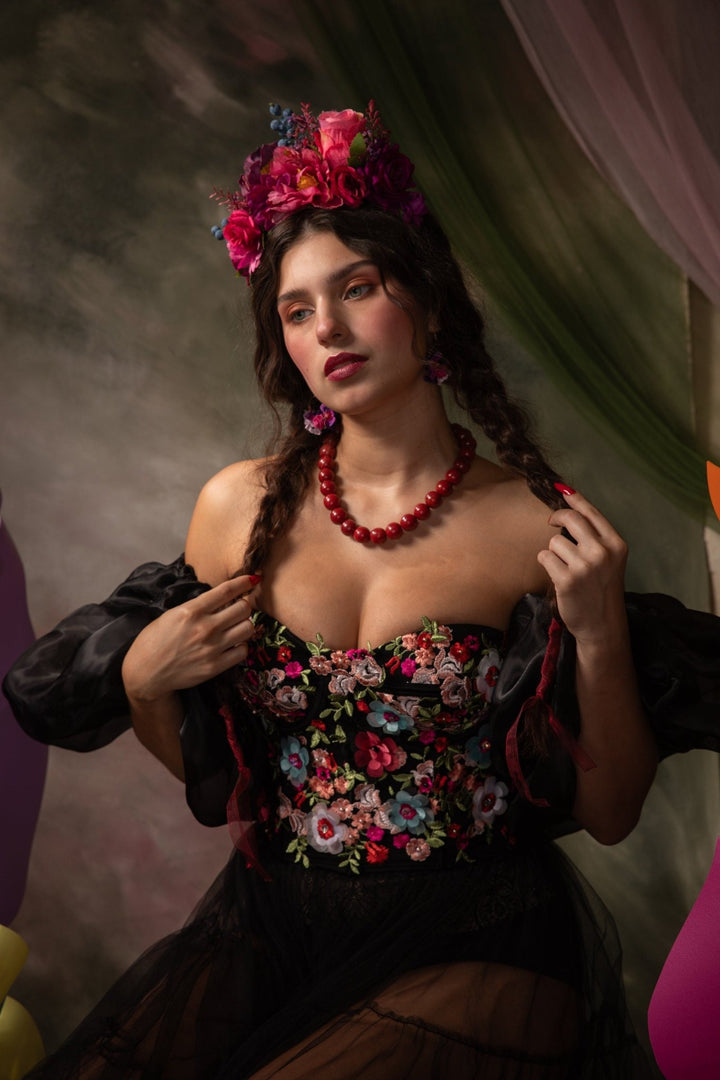 Magenta flower headband: Frida headpiece – handmade floral hair accessory by magaela