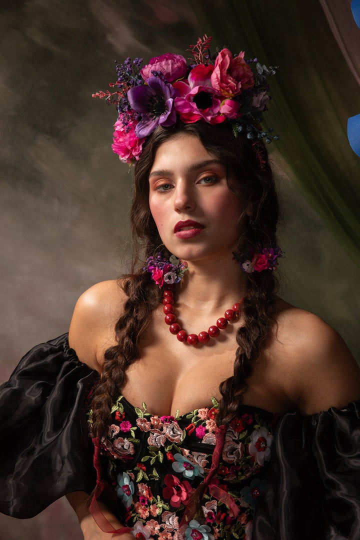 Magenta flower headband: Frida headpiece – handmade floral hair accessory by magaela