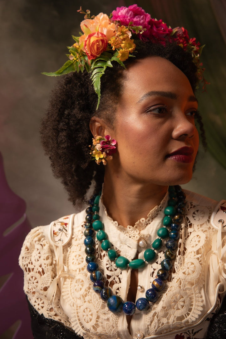 Frida Flower Crown: Pink & Yellow Floral Headband, Double - Sided Design – handmade floral hair accessory by magaela