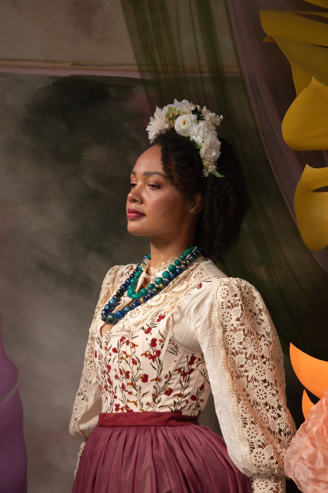 White Cream Daisy Flower Crown: Frida Inspired Wedding Headband – handmade floral hair accessory by magaela