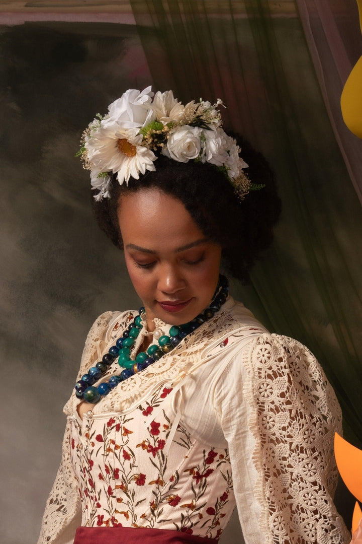 White Cream Daisy Flower Crown: Frida Inspired Wedding Headband – handmade floral hair accessory by magaela