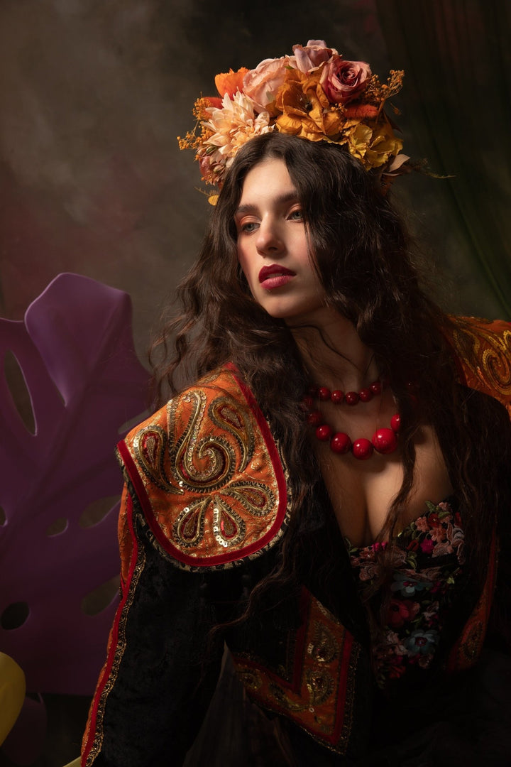 Autumn flower headband: Frida ochre hair crown – handmade floral hair accessory by magaela