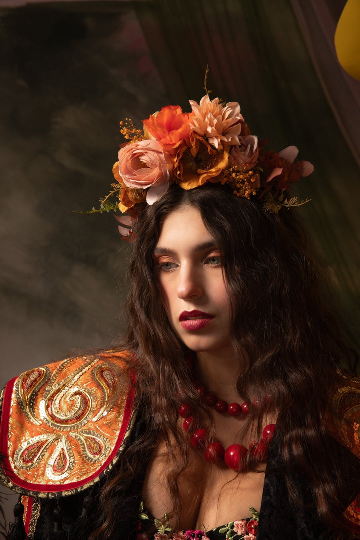 Autumn flower headband: Frida ochre hair crown – handmade floral hair accessory by magaela
