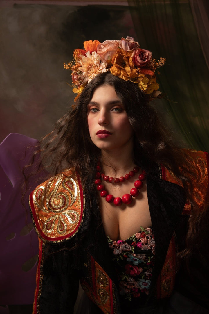 Autumn flower headband: Frida ochre hair crown – handmade floral hair accessory by magaela