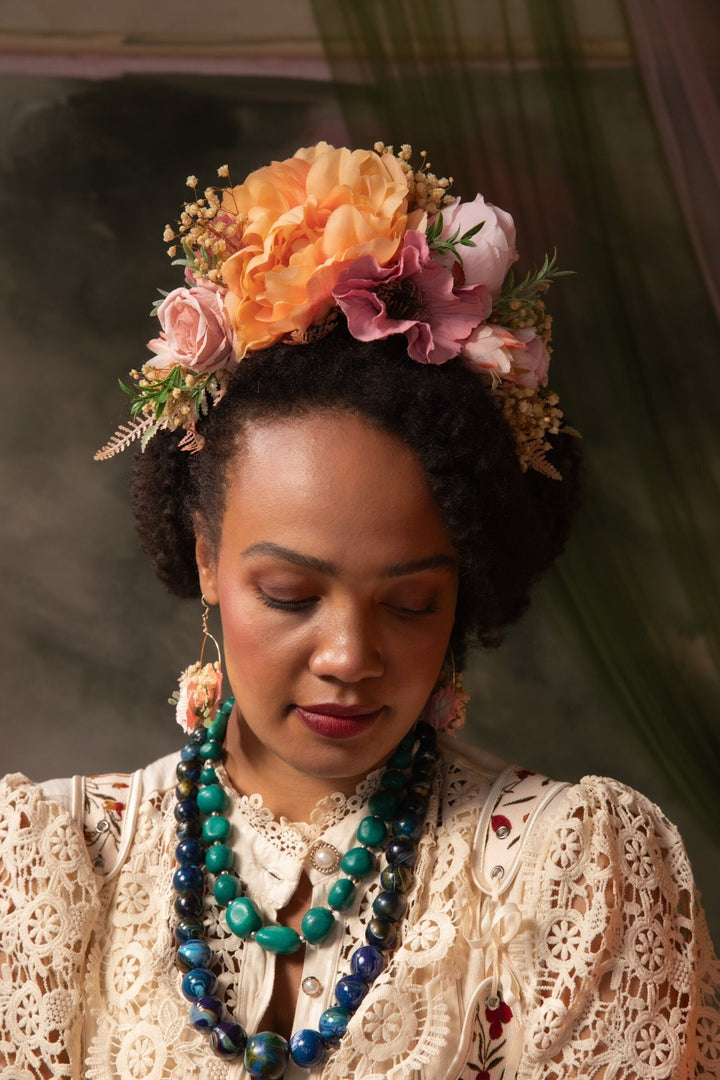 Peach fuzz and pink FRIDA headband: Double sided headband Magaela – handmade floral hair accessory by magaela