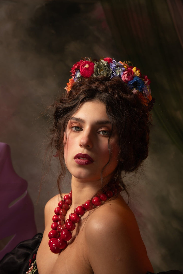 Floral Bridal Headband: Colorful Wildflower Frida Style Headpiece – handmade floral hair accessory by magaela