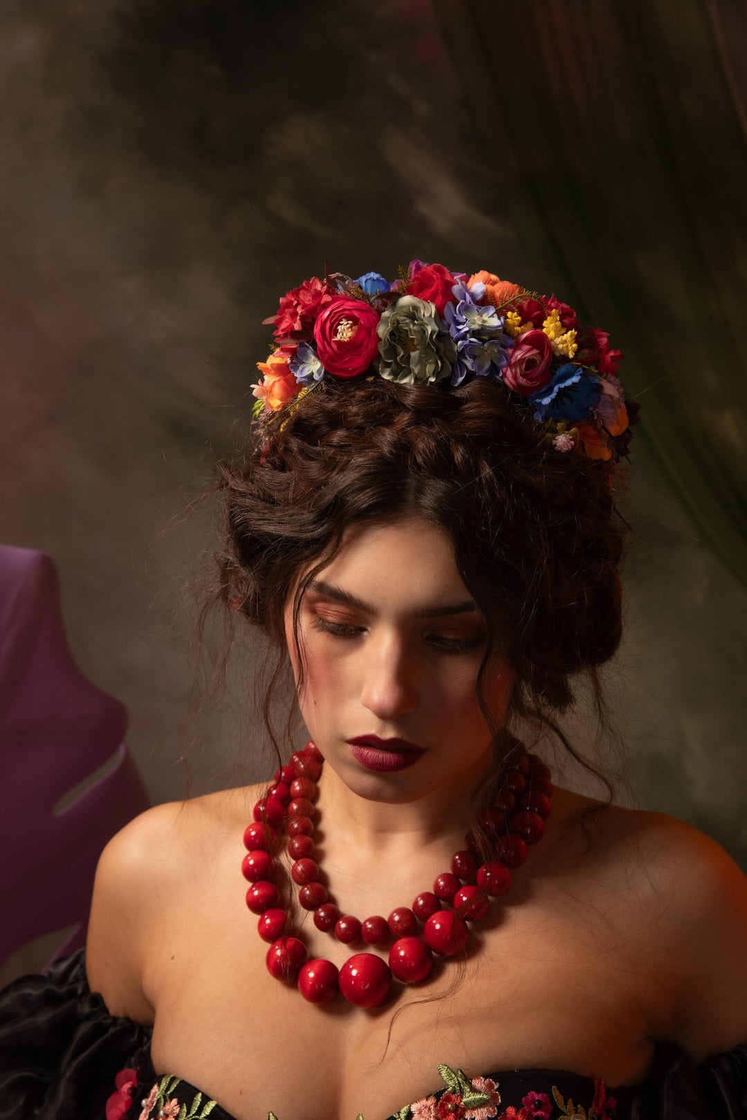 Floral Bridal Headband: Colorful Wildflower Frida Style Headpiece – handmade floral hair accessory by magaela