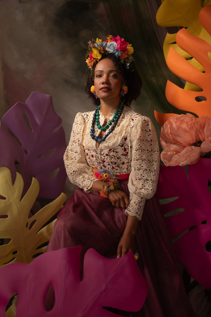 Colorful Flower Stud Earrings: Frida Style Wedding Jewelry – handmade floral hair accessory by magaela