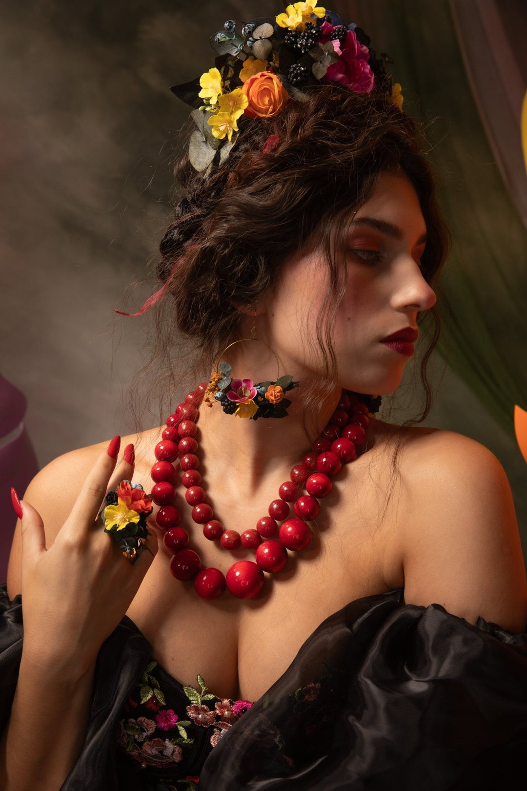 Magenta Flower Circle Earrings: Unique Bridal Jewelry – handmade floral hair accessory by magaela