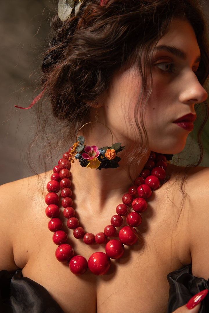 Magenta Flower Circle Earrings: Unique Bridal Jewelry – handmade floral hair accessory by magaela