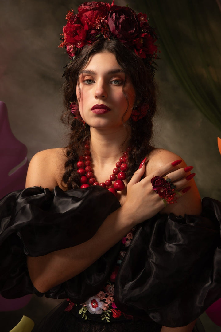 Burgundy Flower Stud Earrings: Dark Red Wedding Jewelry – handmade floral hair accessory by magaela