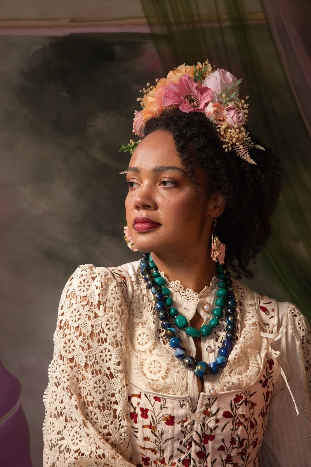 Peach Fuzz Flower Earrings: Circle Wedding Jewelry – handmade floral hair accessory by magaela