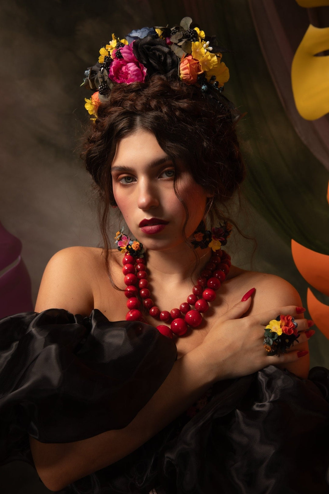 Boho Flower Ring: Frida Style Adjustable Floral Jewelry – handmade floral hair accessory by magaela