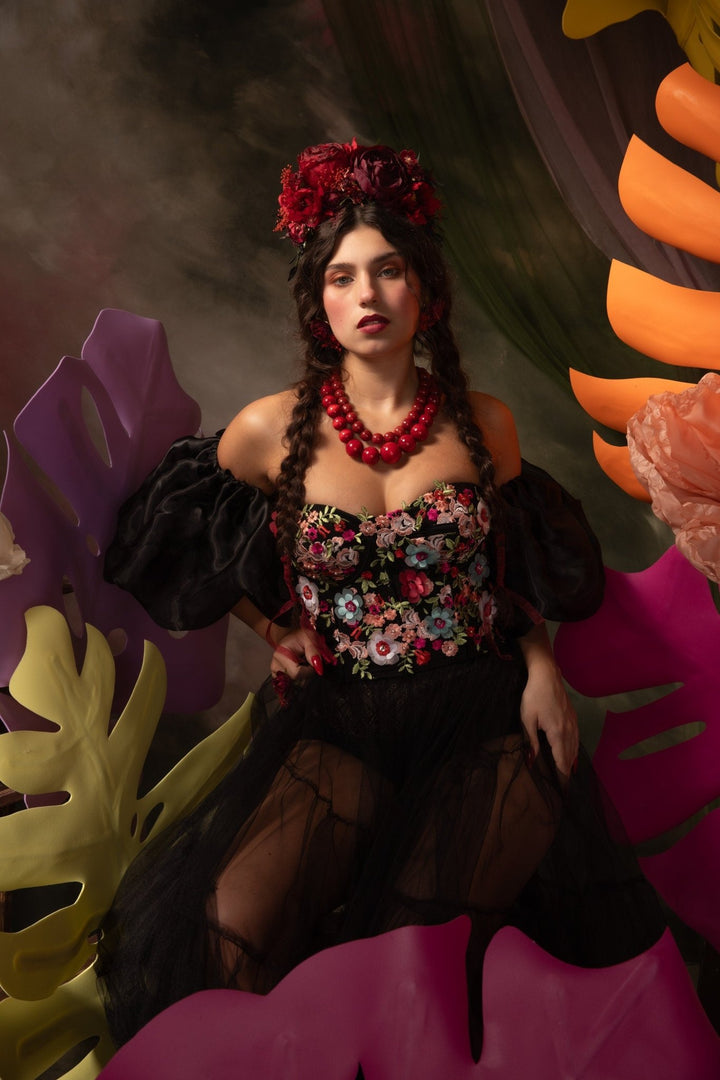 Red & Fuchsia Rose Flower Headband: Frida Inspired Bridal Headpiece – handmade floral hair accessory by magaela