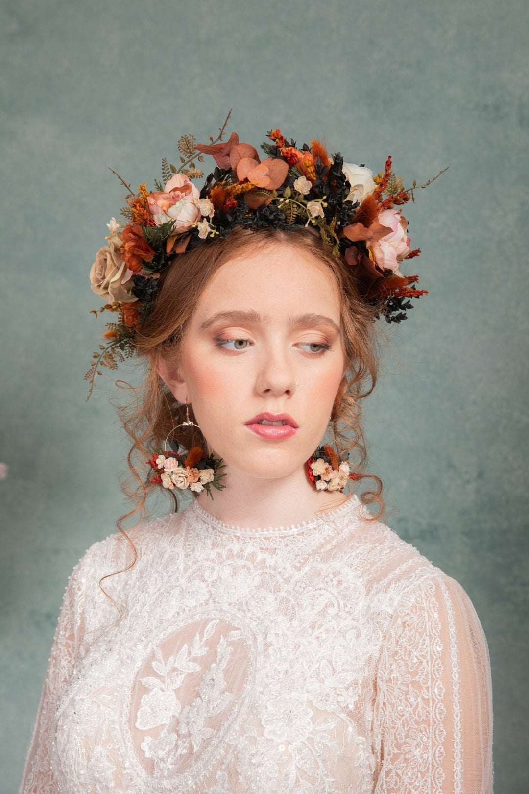 Boho Bridal Flower Crown: Terracotta Autumn Wedding Headpiece – handmade floral hair accessory by magaela