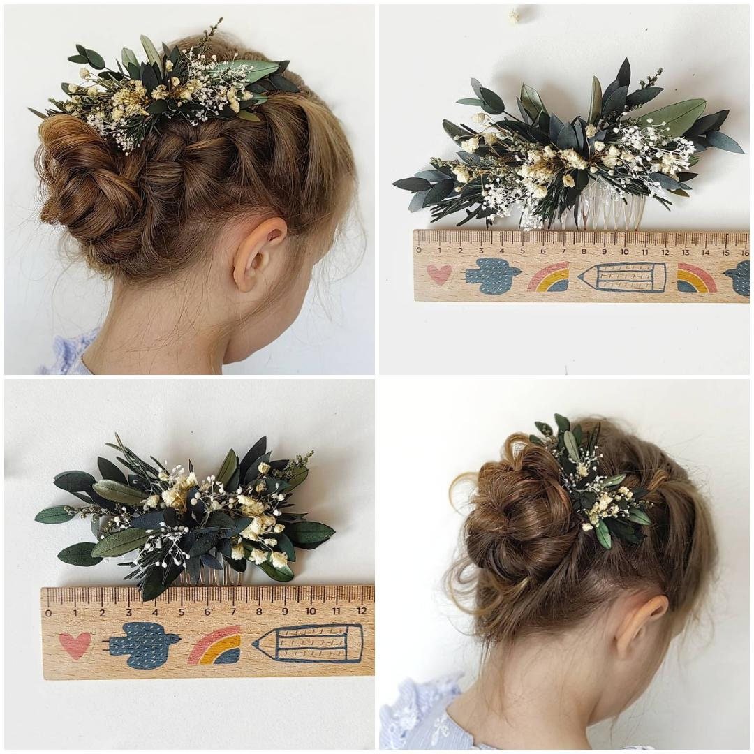 Eucalyptus Wedding Floral Set: Olive, Rosemary, Baby's Breath – handmade floral hair accessory by magaela